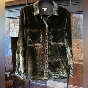 Pilcro Velvet Green Button Down Shirt